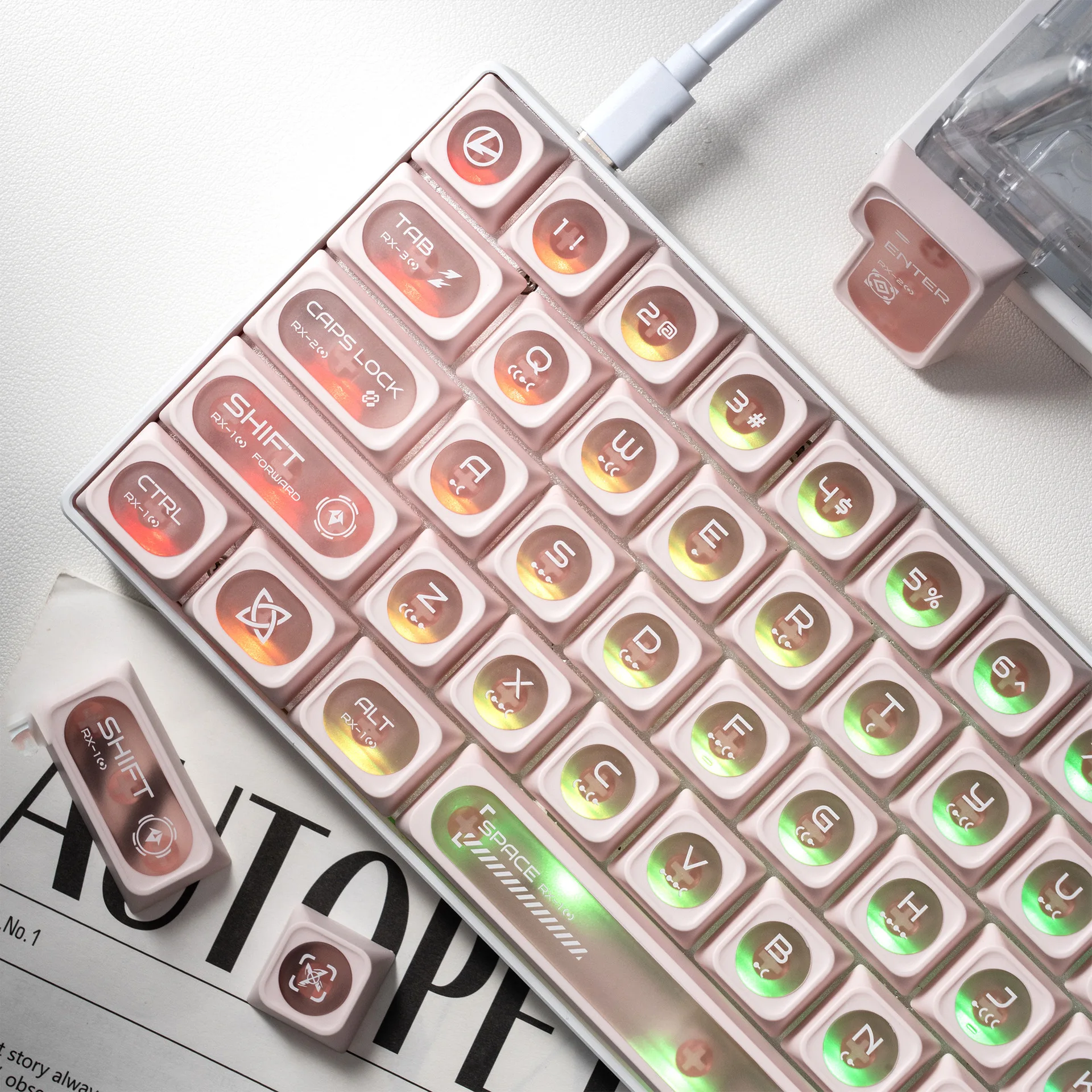 

136-Key Rose Quartz Keycaps - Cherry Profile Magnetic Switch Compatible Textured Finish for 60%/TKL/Fullsize Keyboards