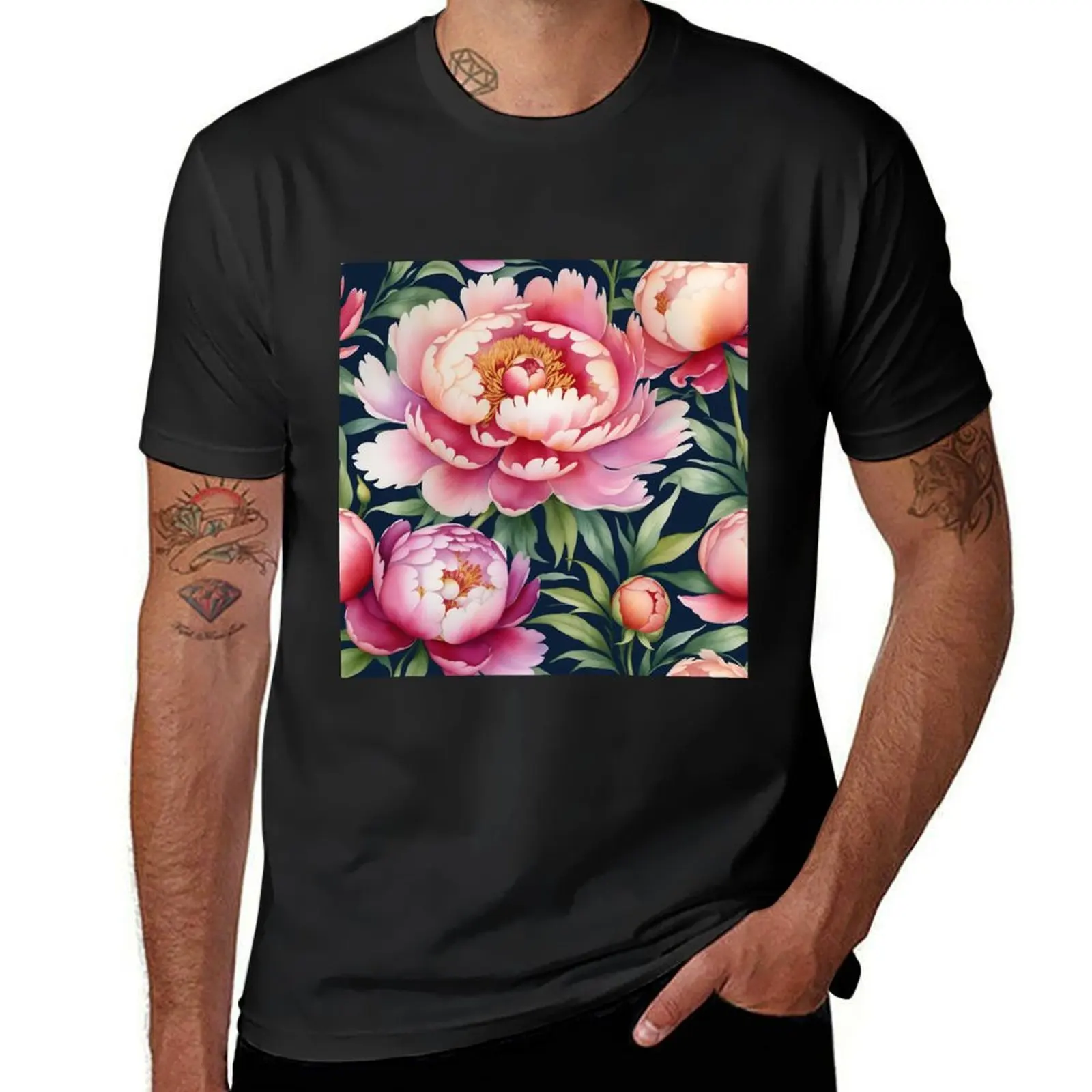 Peonies watercolor T-Shirt shirts graphic tees kawaii clothes sweat for a boy mens t shirts casual stylish