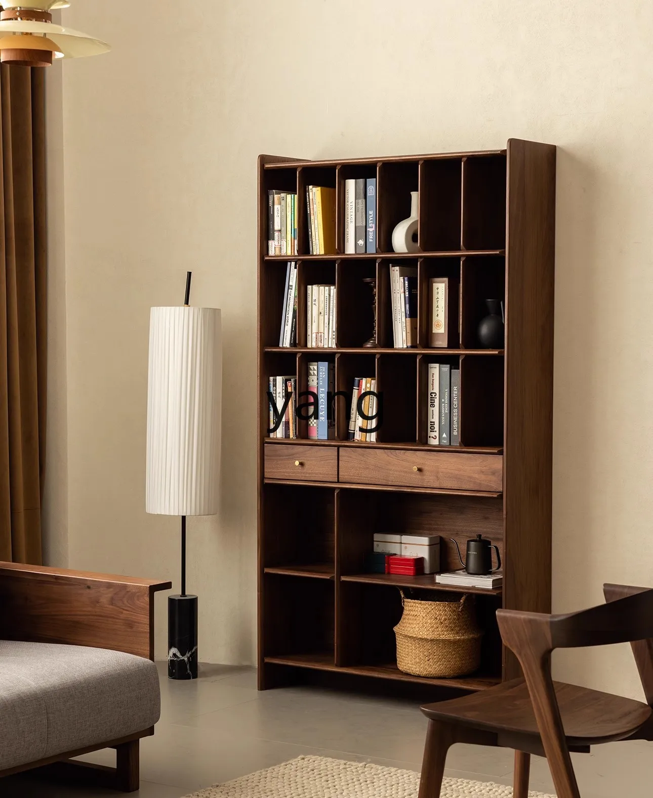 LTT solid wood bookcase living room home combination vertical cabinet with glass door narrow bookshelf cabinet