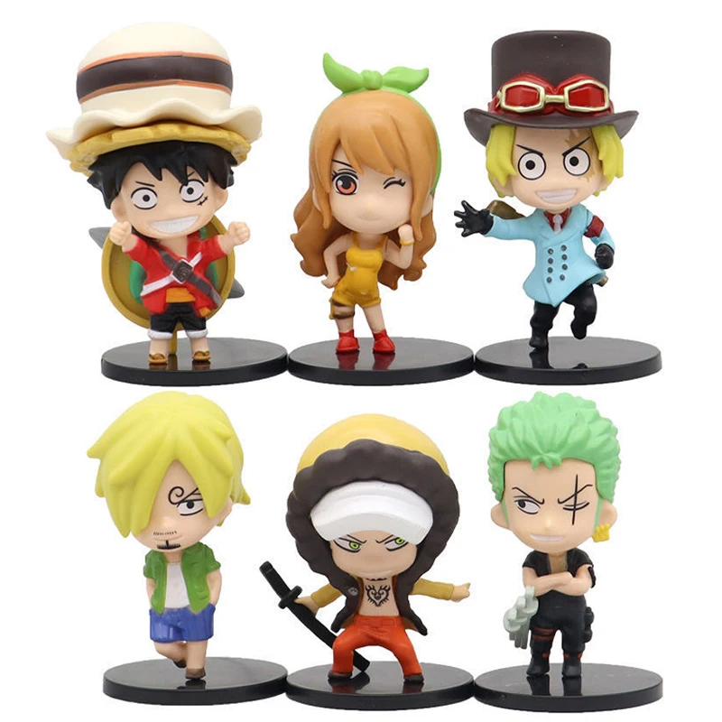 

Фигурка аниме Q Version Luffy Nami Zoro Sanji Law, 6 шт., экшн-фигурки из ПВХ, 10 см, набор для украшения салона автомобиля, игрушки