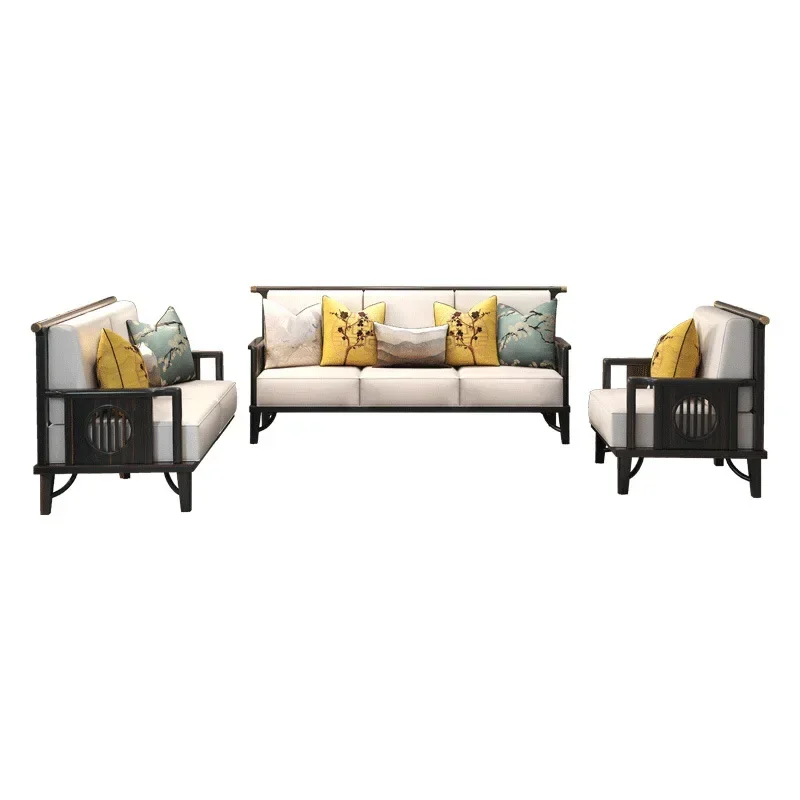 Golden silk sandalwood solid wood sofa modern simple living room winter and summer dual-purpose classical furniture combination