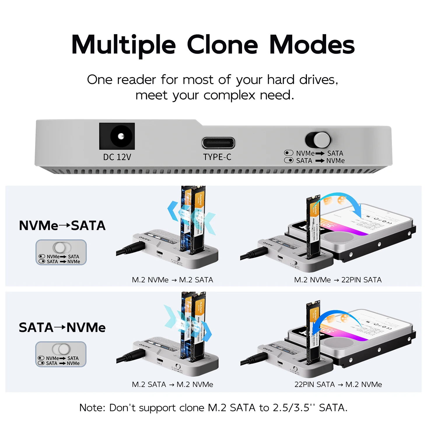 حافظة MAIWO 3 Bay 2.5/3.5 بوصة HDD M.2 NVMe/SATA SSD مع استنساخ غير متصل USB3.2 Type-C Gen2 10Gbps حافظة HDD/SDD خارجية #2