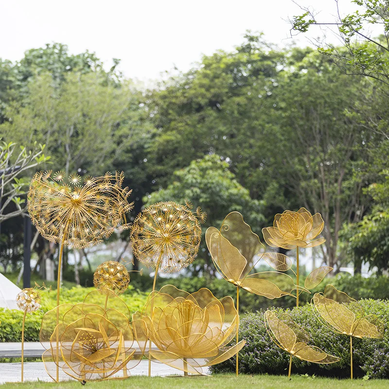 Stainless steel hollow butterfly dandelion flower metal sculpture garden lawn wrought iron animal landscape decoration ornament