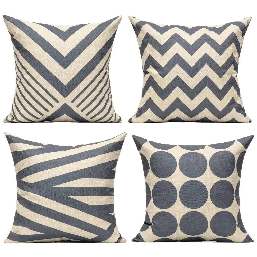 Silver Gray Color Circle Triangle Stripe Geometric Linen Pillowcase Sofa Cushion Cover Home Decor Can Be Customized 40x40 50x50