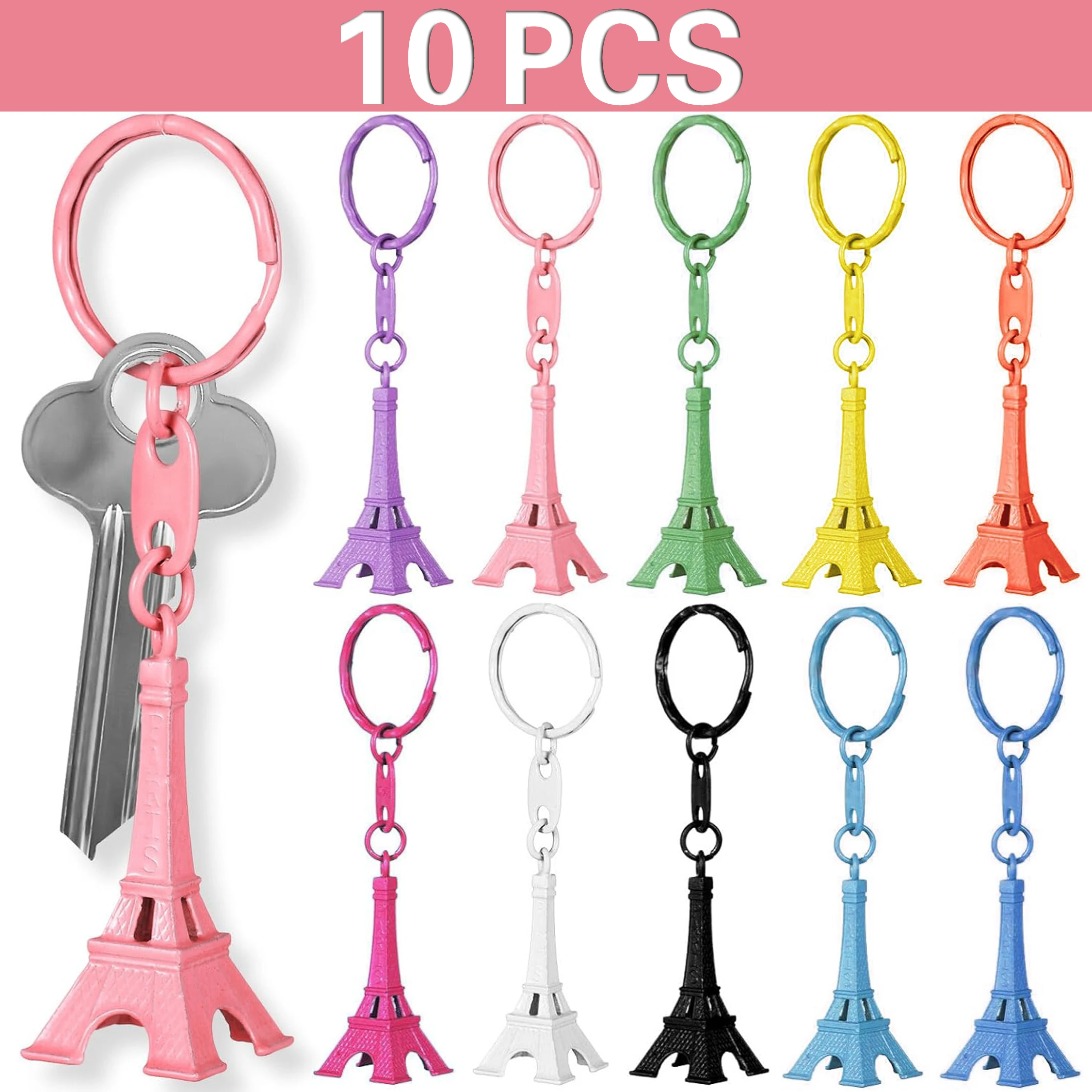 

10Pcs Paris Eiffel Tower Keychain Mini Eiffel Tower Keyring Candy Color Key Ring 10 Colors