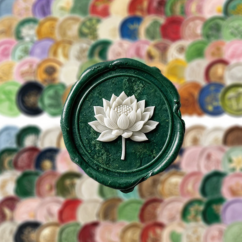10/30/50/100pcs Colorful Wax Seal Transparent Stickers Vintage Aesthetic Decals DIY Notebook Phone Case Luggage Cartoon Sticker
