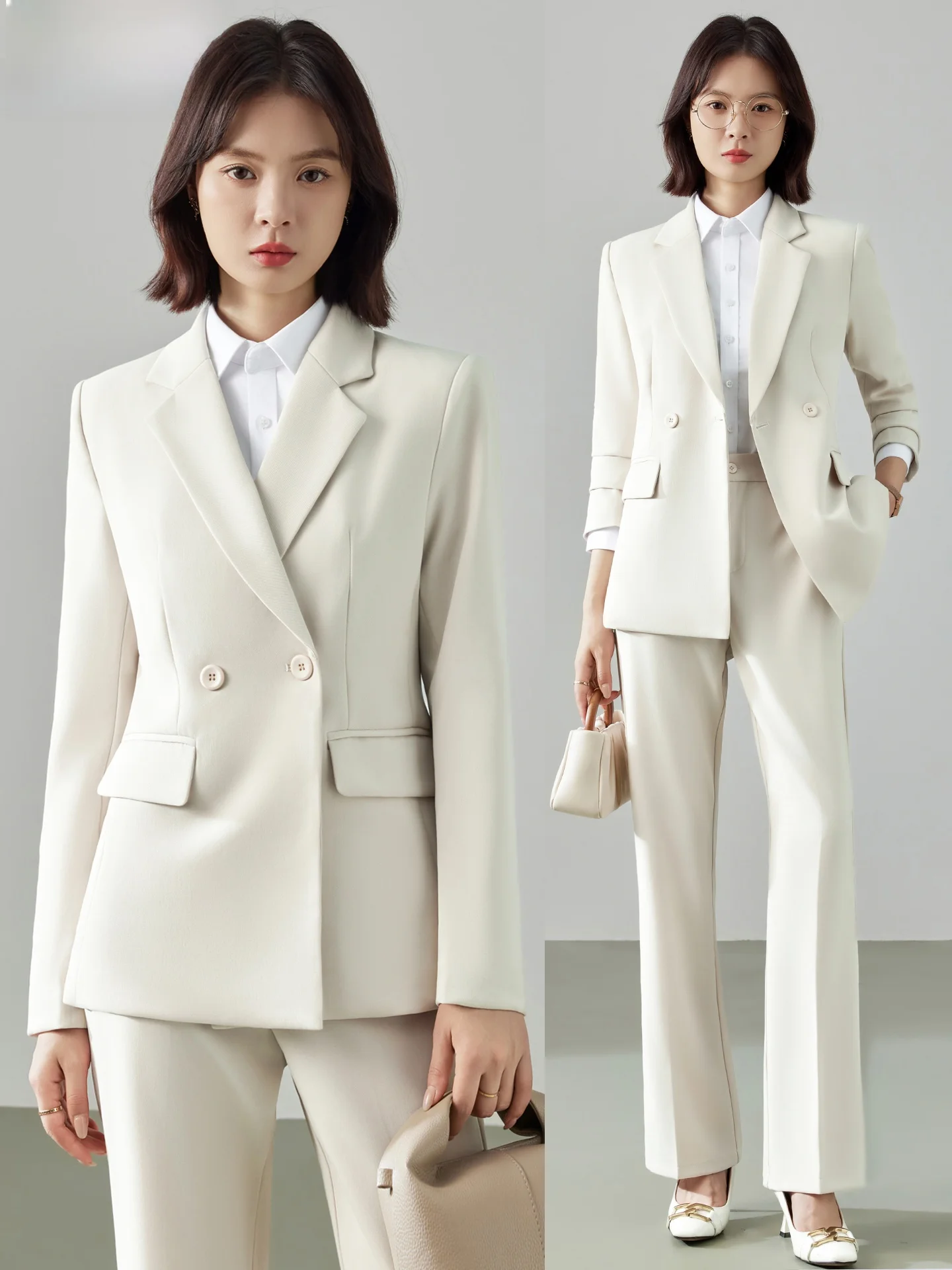 White Formal Suit Jacket for Women New 2026 Interview Career Professional Outfit Female Students Commute Workwear Polyester F...