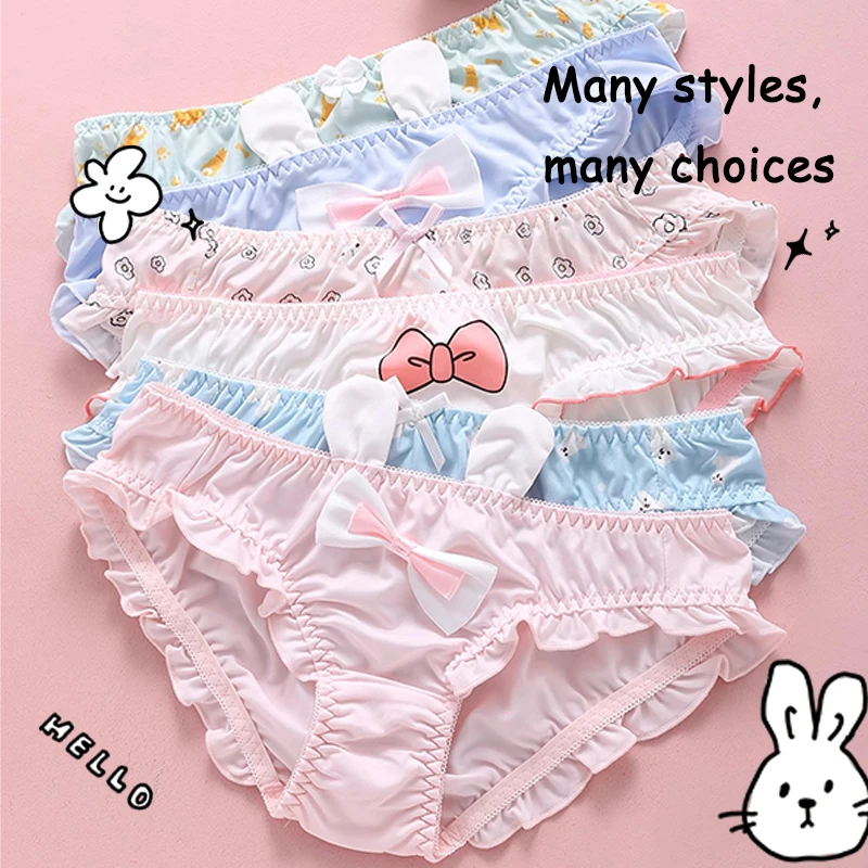 Cute Kawaii Strawberry Milkshake Girl Panties Ladies Briefs Women Underwear Pink Bear Bow-Tied Tanga Pure Cotton Comfort Student