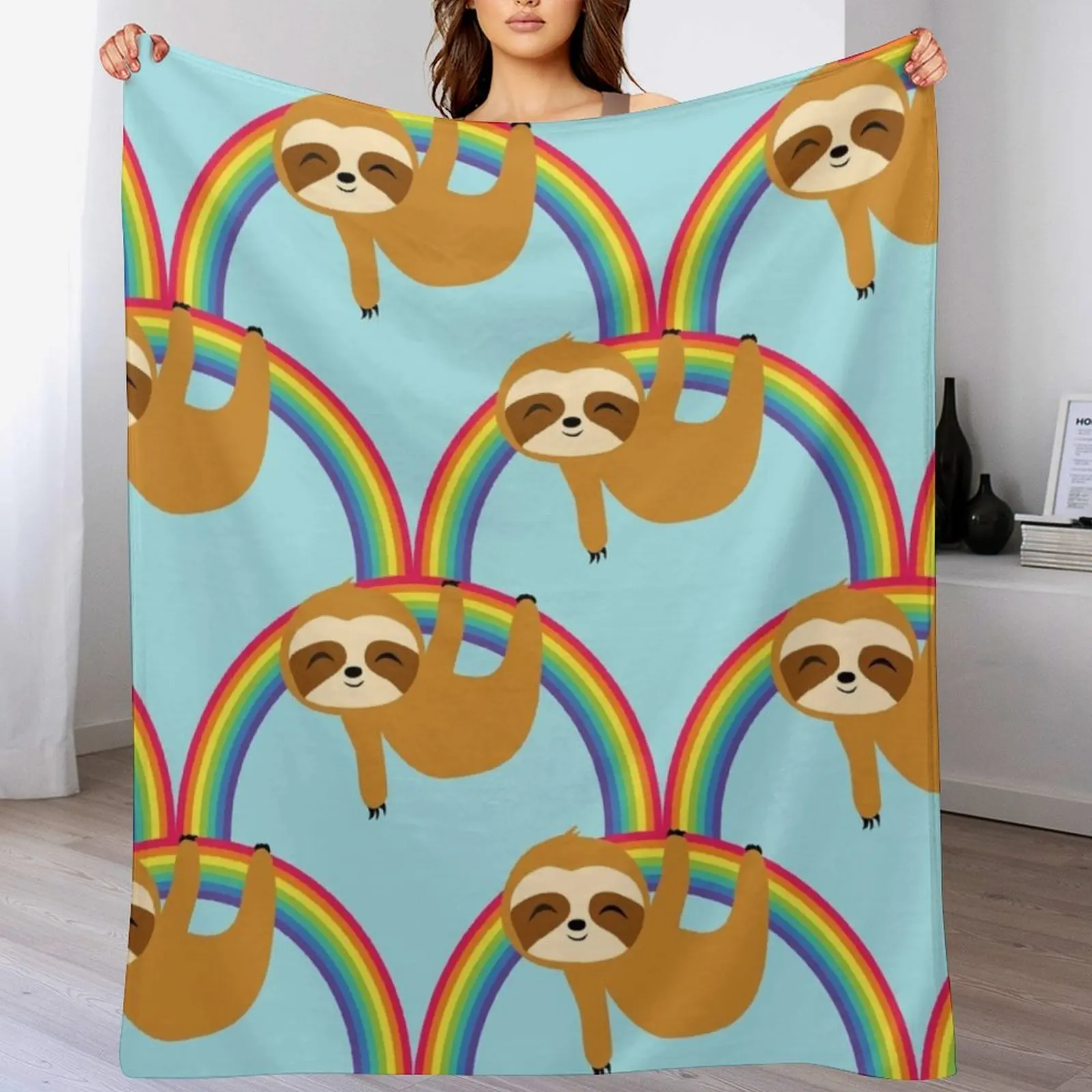 

Sloth on Rainbow, Cute Sloth Hangign on Rainbow, Take it Slow Throw Blanket Soft Beds christmas decoration sofa bed Blankets