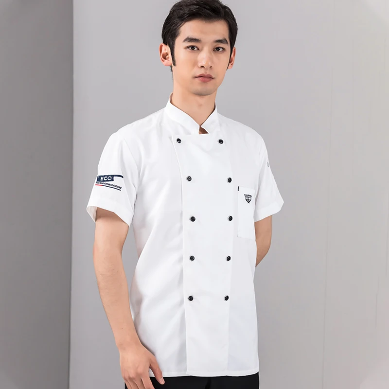 Restaurant Breathable Chef Shirt Hotel Men's Kitchen Jacket Summer Catering Cook Clothes Bakery Waiter Short-Sleeved Overalls