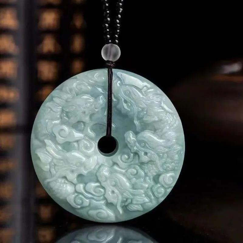 

Natural Jadeite Dragon Pendant Domineering Zodiac Double-sided Pendant Kowloon Jadeite