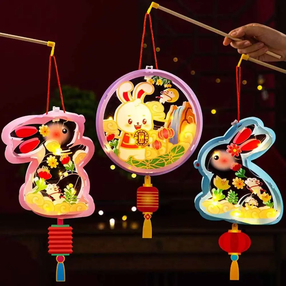 

3D Middle Autumn Festival Lantern Rabbit Hand Made Children DIY Lantern Material Kit Cartoon Paper