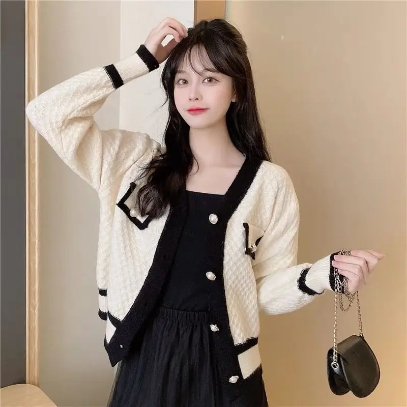 Cardigan lavorato a maglia con scollo a v di marca di lusso di fascia alta donna primavera e autunno trend classico cappotto maglione casual coreano a quattro bar