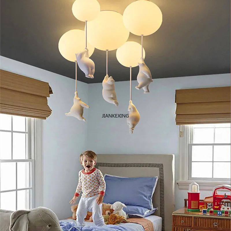 New Cute Bear Led Ceiling Chandelier PVC Ball Lampshade For Children Room Boy Girl Baby Bedroom House Decor Lusters Luminaires