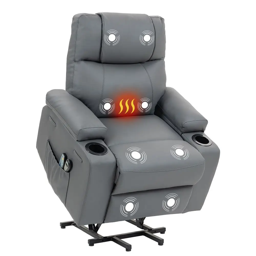 

Lift Recliner Sofa Chair, Electric Stand Assit for Elderly People, Leather Reclining Chair with Cup Holders, Massage amp Heat F