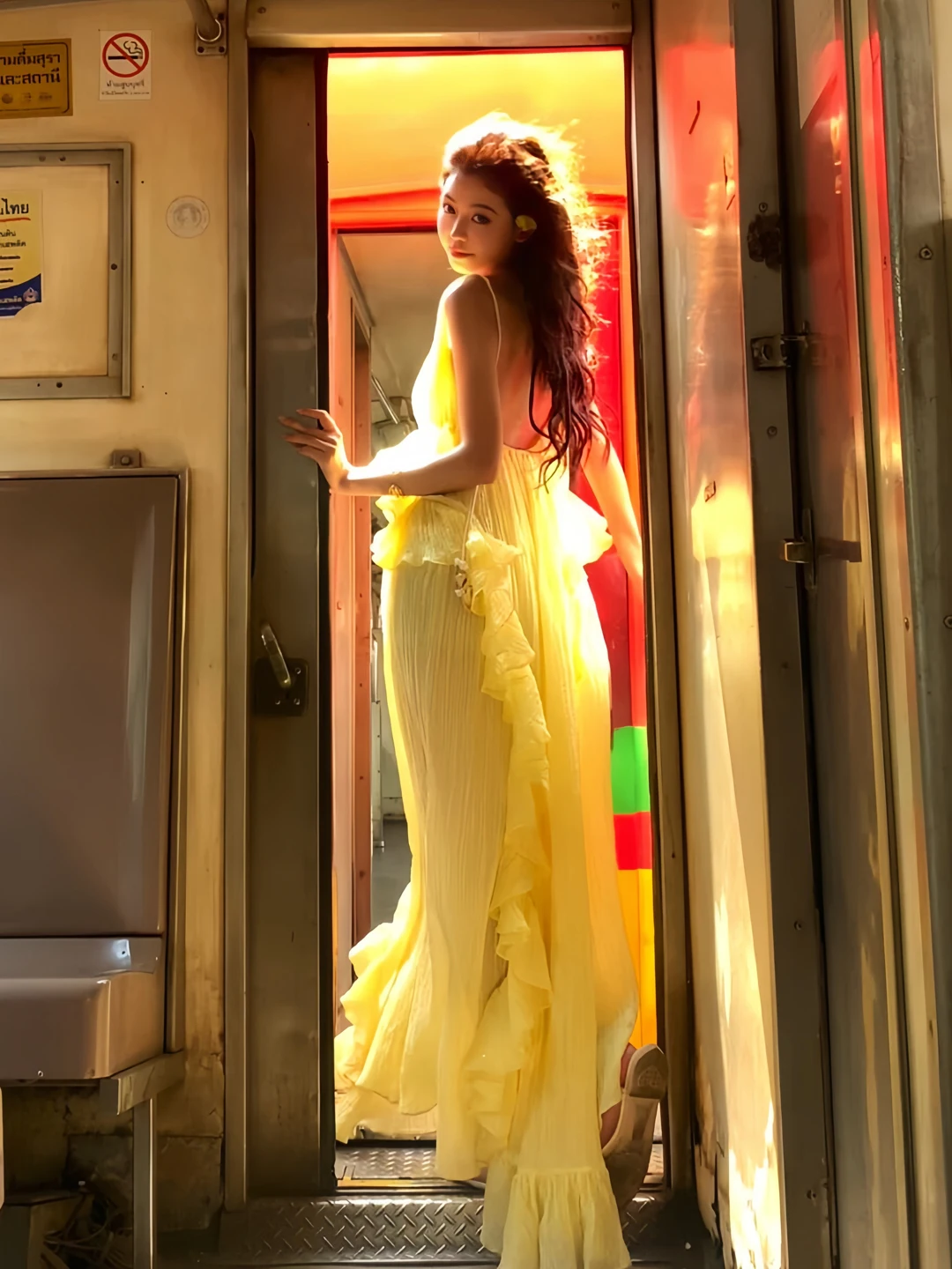 

Yellow Deep V Backless Women's Dress Island Vacation Style Beach Long Skirt Summer Gentle Breeze Soft Draping A-Line Gown
