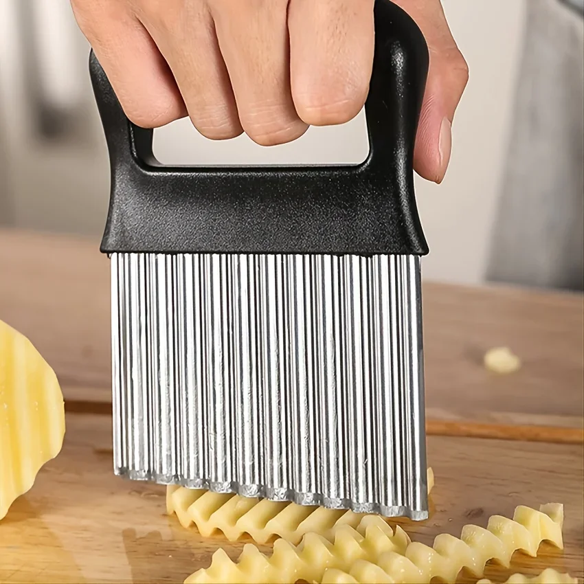New French Fry Potato Slicer Cutter Stainless Steel Waffle Fry Cutter Wavy Chopper for Veggies Fruit Vegetable Potato Carrots