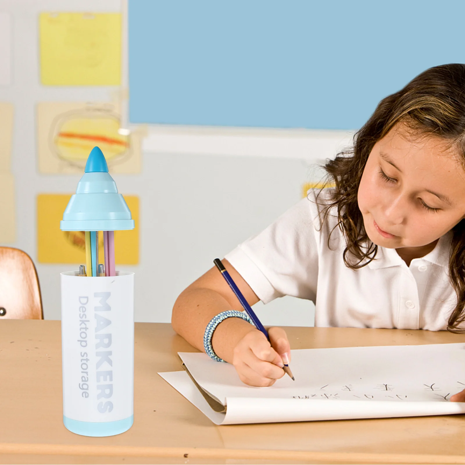 Desktop Pull-Out Pencil Holder Large Capacity Pen Cup Lid Makeup Brush Holder Stationery Organizer Classroom Office Essentials