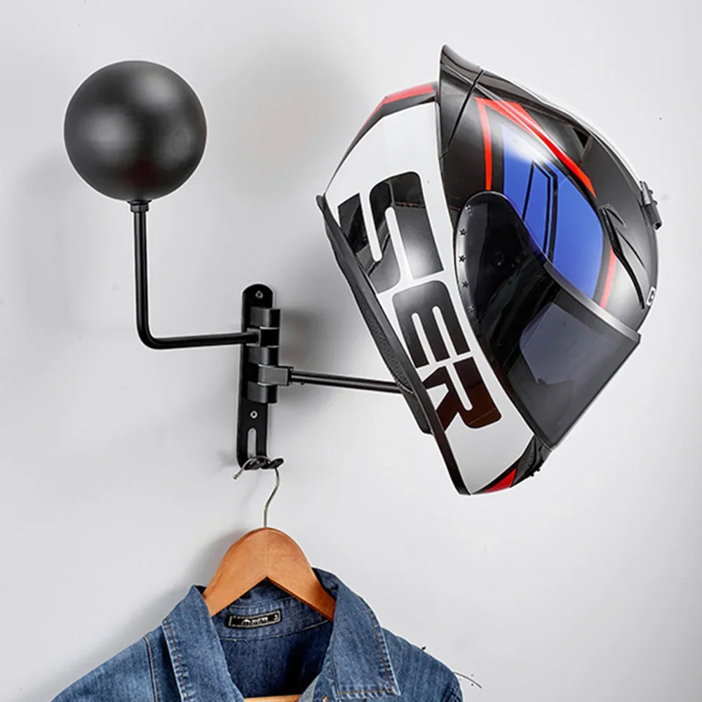 Single/Double Ball Motorcycle Helmet Rack Wall Mount Helmets Display Holder 180Degree Keys Jacket Hanger Living Room Accessories