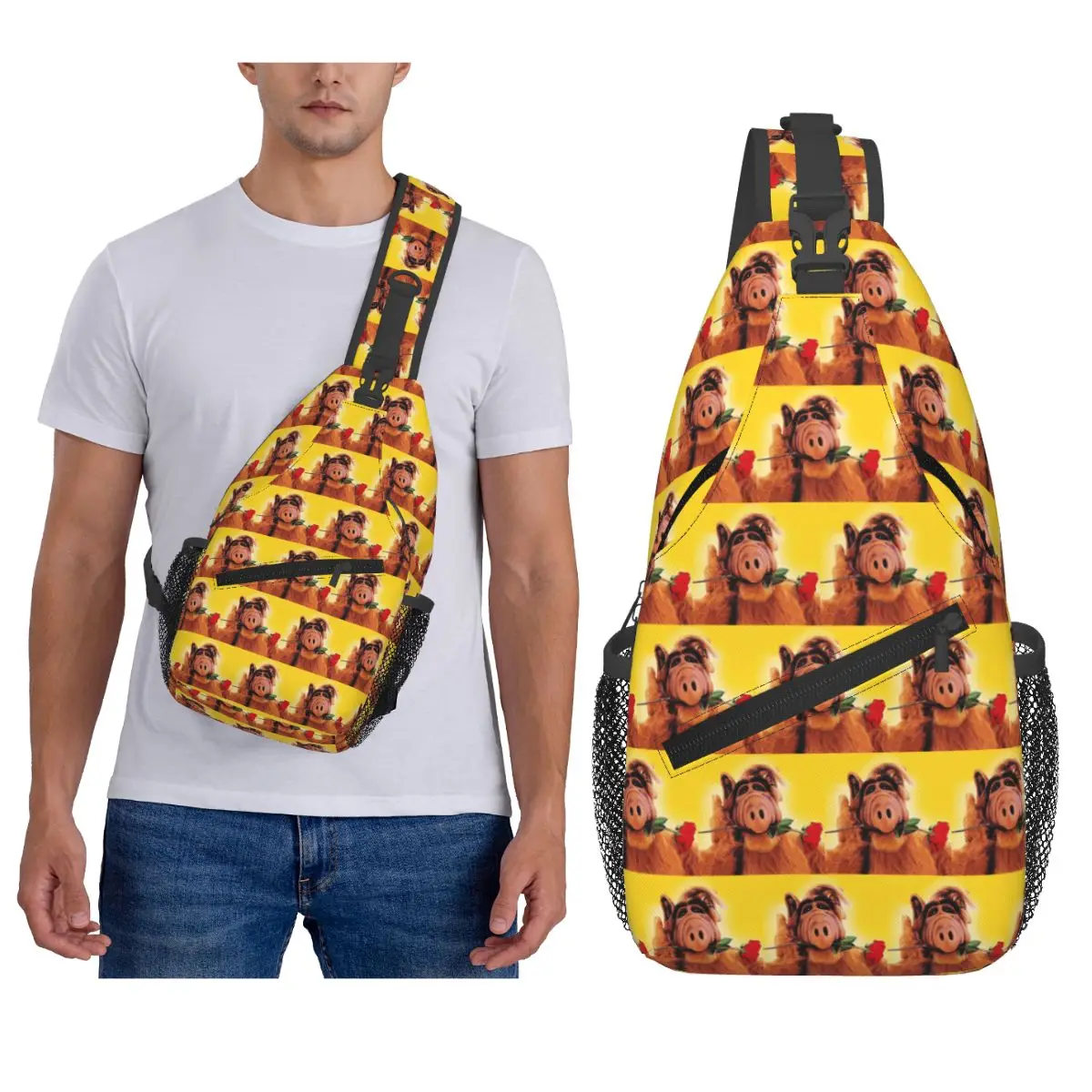 Alf Thumbs Up الغريبة الحياة شكل الخيال العلمي تلفزيوني عرض حقيبة صدر للرجال الرجال الرافعة Crossbody على ظهره حقيبة صدر للرجال السفر Daypack حقيبة كتف #5