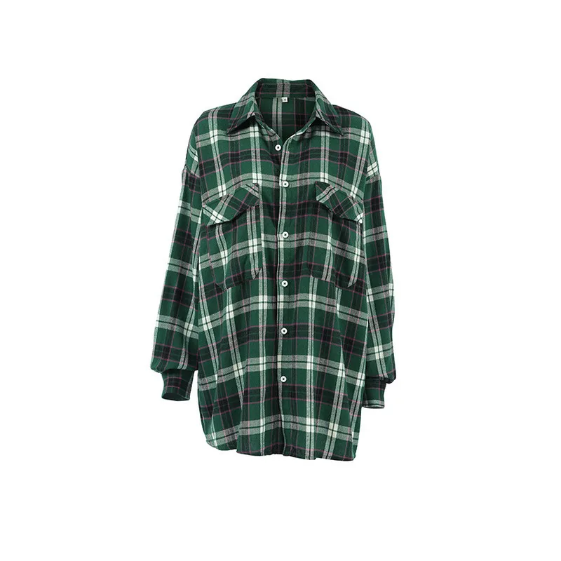 

Vintage Plaid Shirts And Tops Women 2024 Street Fashion Gingham Casual Long Sleeve Top Button Office Oversize Shirt Ladie