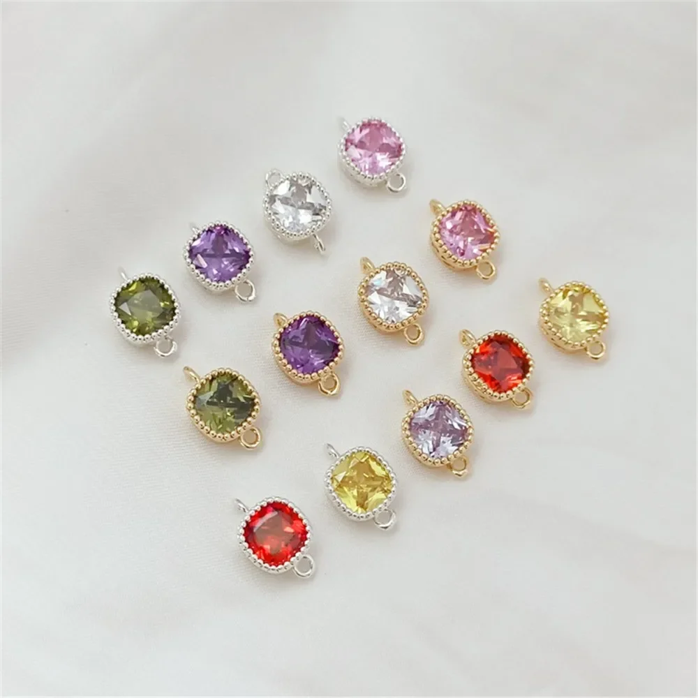 

Silver 14K Gold-plated Zirconium Square Double-hanging Accessory Square Pendant, DIY Handmade Bracelet Necklace Pendant