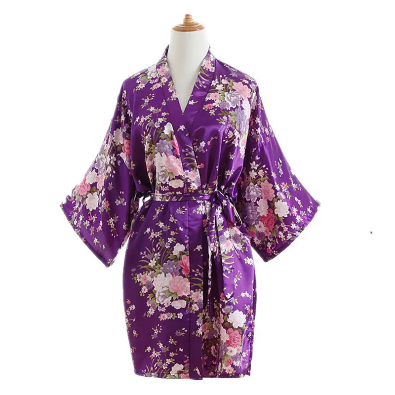 Summer foreign trade simulation silk floral nightgown short kimono yukata cardigan Amazon robe bathrobe cw80334