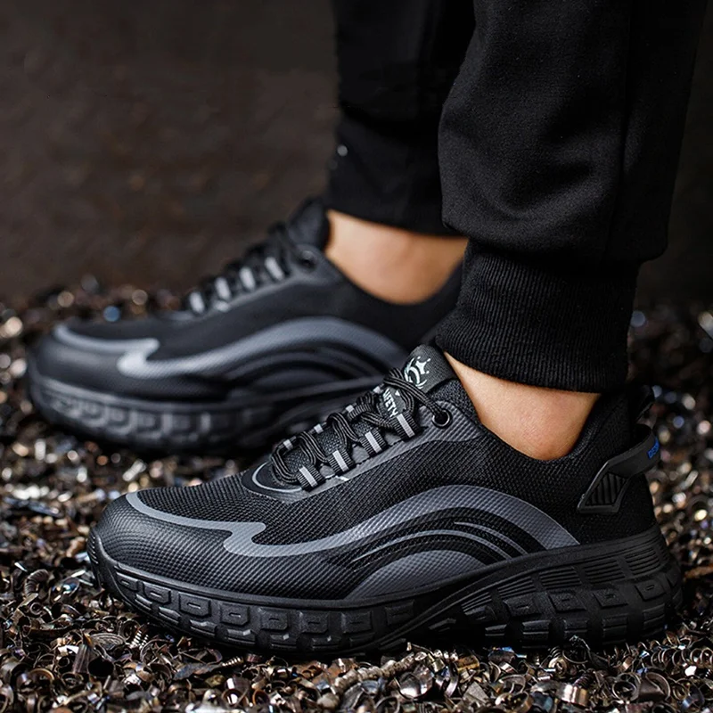 mens casual breathable steel toe caps working shoes air mesh summer safety boots outdoors worker tooling security footwear safe