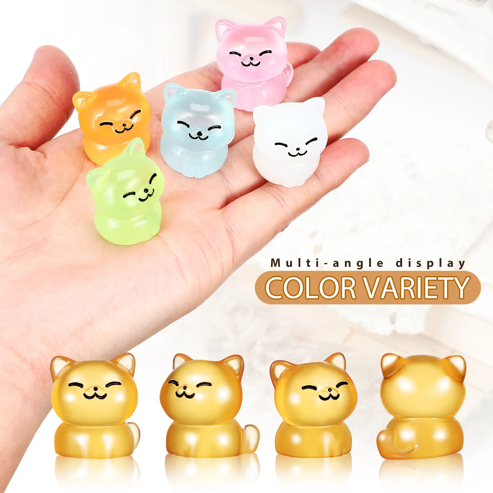 20Pcs Mini Resin Cat Figures Glow in Dark Adorable Tiny Cats for Dollhouse Miniatures Micro Landscape Bonsai Decoration