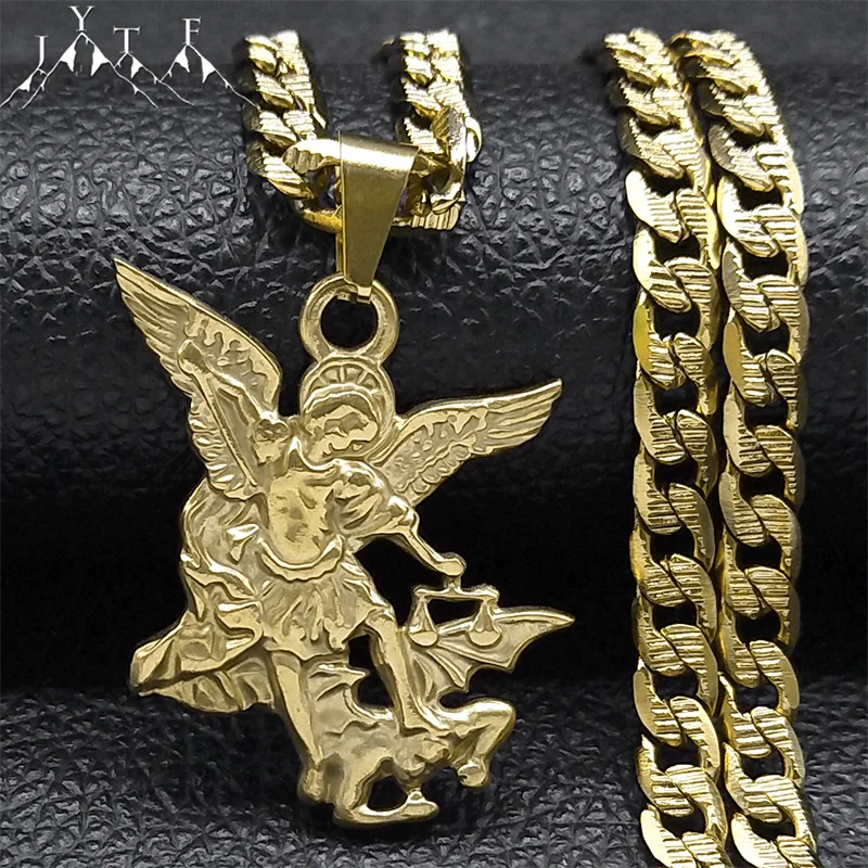 ŚW. MIKOŁAJ OCHRONA NAS archanioł wisiorek ze stali nierdzewnej naszyjnik dla kobiet mężczyzn naszyjnik w złotym kolorze Choker biżuteria Collares