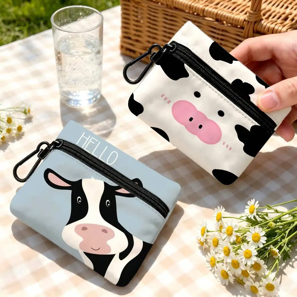 Cows-face cartoon prints Lightweight Oxford Fabric Coin Purse Carabiner Hook Design Mini Card Key Organizer Bag