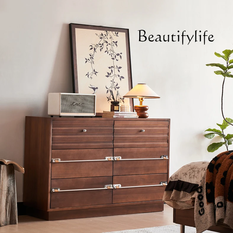 

Medieval solid wood stainless steel handle Medieval style dining side cabinet against the wall Solid wood designer fashion