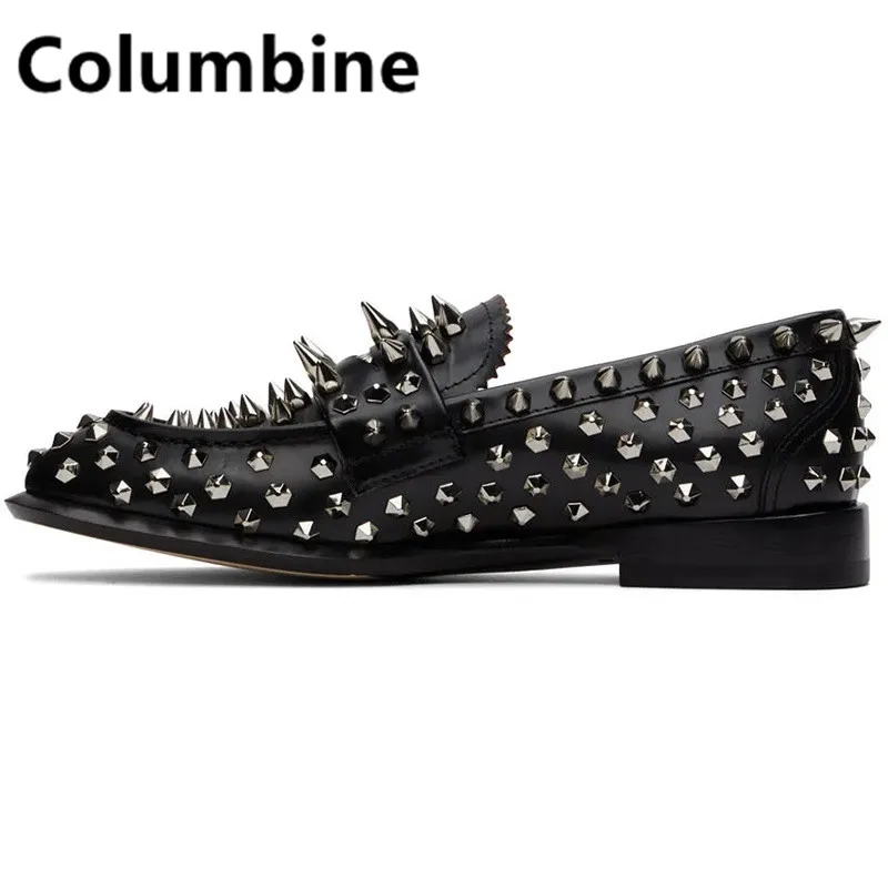 

Newest Fashion Men Handmade Studs Spike Shoes Black Loafers Shoes Runway Rivets Party Wedding Shoes