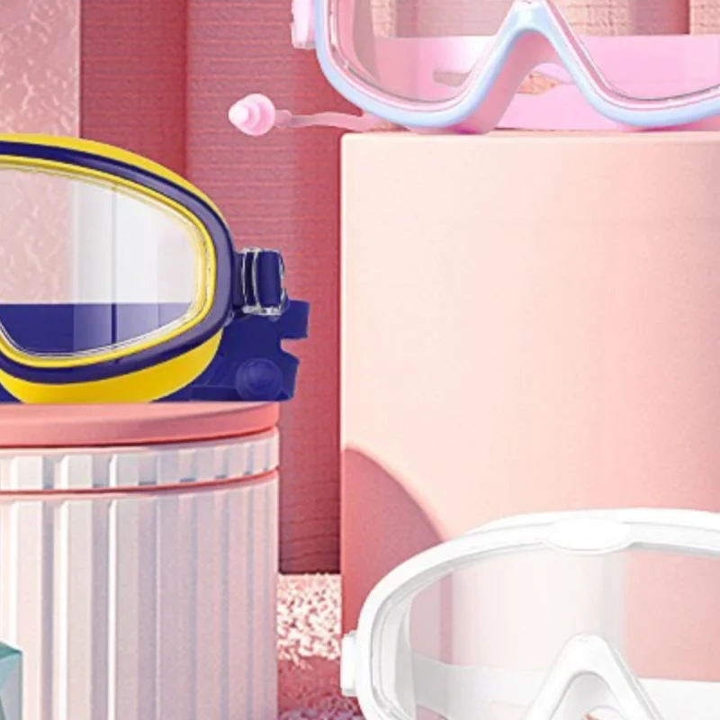 

Детские очки для плавания в большой оправе с затычками для ушей, детские противотуманные очки для плавания для мальчиков и девочек, пляжные очки для бассейна, очки для плавания