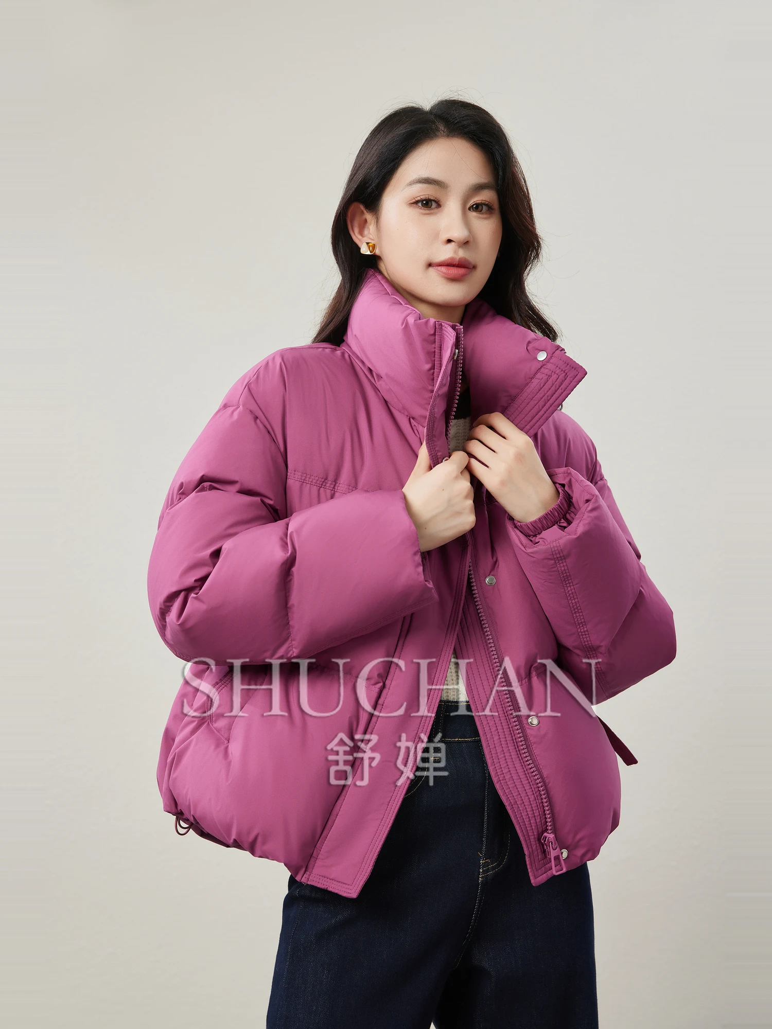 Good Quality Warm Light 90 White Duck Down Simple Standing Collar Down Jacket Women Casaco Feminino Inverno 2024