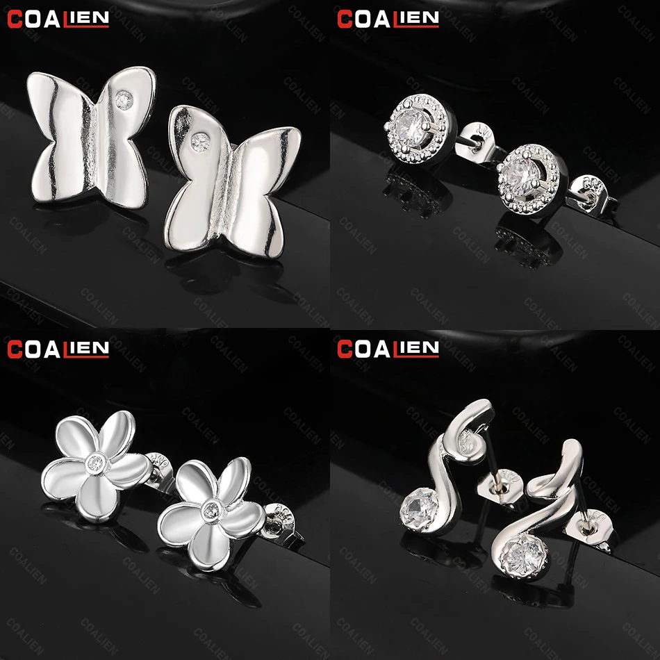 

COALIEN 925 Sterling Silver Five-petal Flower Earrings Women Fashionable and Versatile Engagement Wedding Jewelry