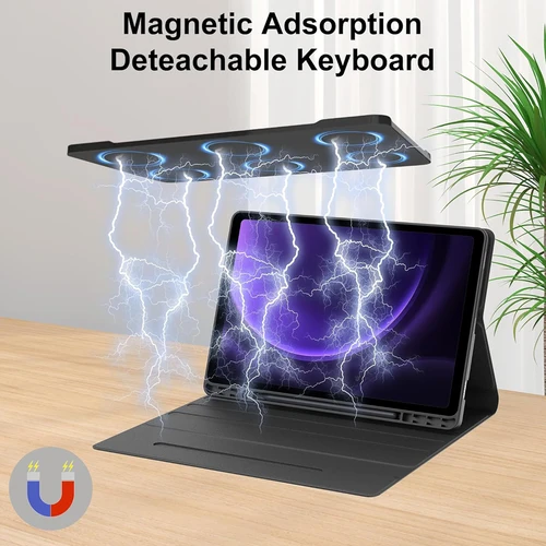 Imagen 2 del producto Funda con teclado para Samsung Galaxy Tab S9 FE 10,9""/ S9 11"", teclado Bluetooth desmontable para Galaxy S9 / S9FE con portalápices