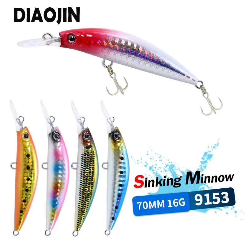 Heavy Minnow 70mm 16g Sinking Rolling Wobbler Long cast Fishing Lure Saltwater Sea Bass Lures Artificial Bait Fishing Tackle