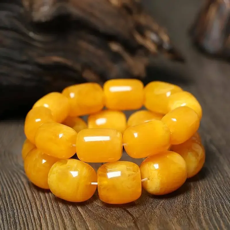 

Natural Amber Honey Wax Bracelet Baltic Chicken Oil Yellow Barrel Bead Amber Bracelet Original Stone Men's and Women's Pendant