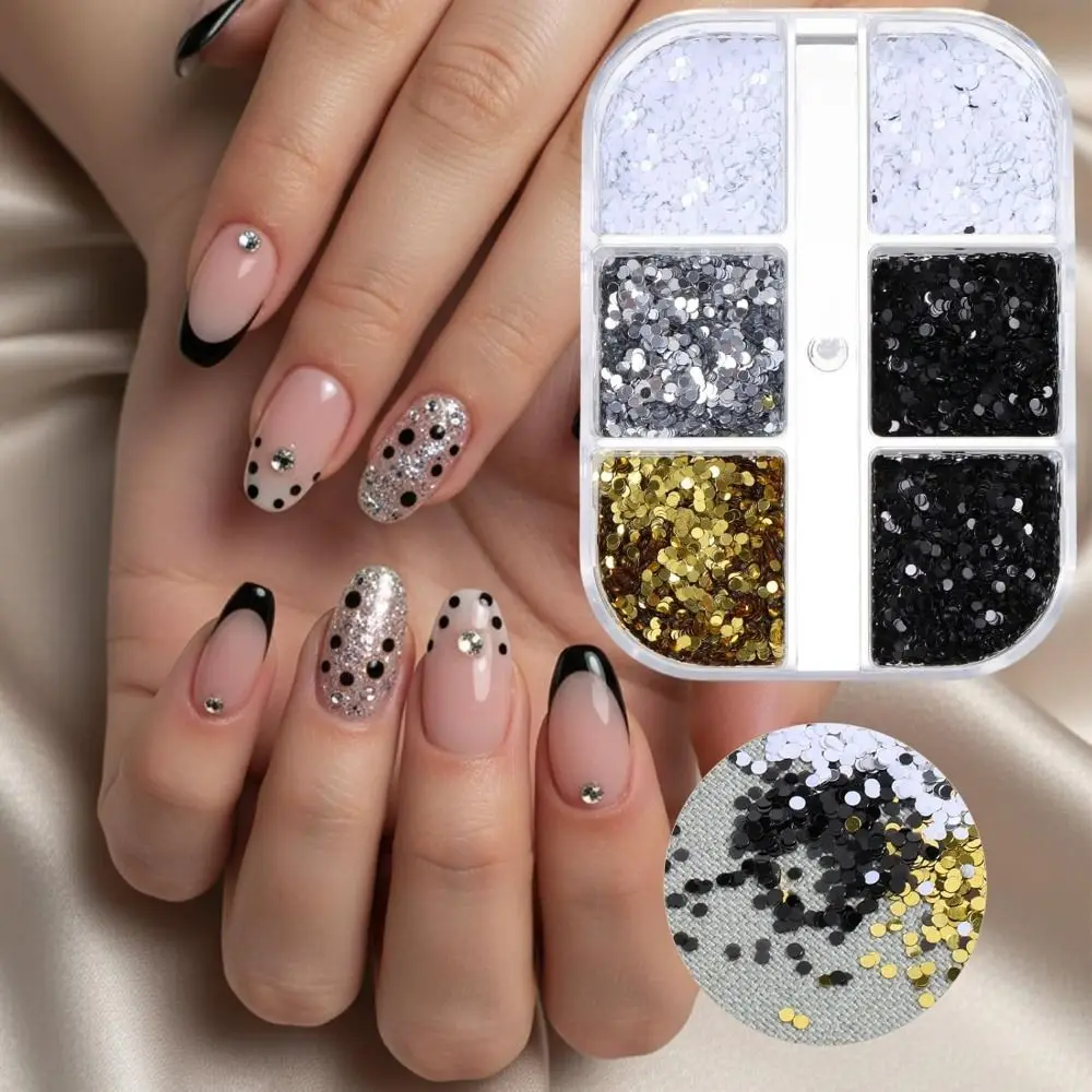 

3D Laser Nail Art Sequins 1mm Tiny Dot Retro Nail Glitter Flakes Mini Polka Dot Black White Gold Silver Round Dots Paillettes