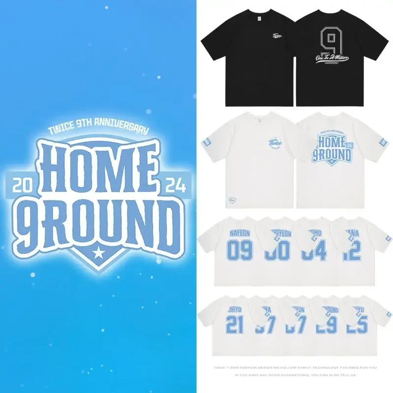 KPOP TWICE FM HOME 9ROUNG Oversized T Shirt Women Men JIYHO CHAEYOUNG SANA DAHYUN JEONGYEON TZUYU MINA NAYEON MOMO Graphic Tees