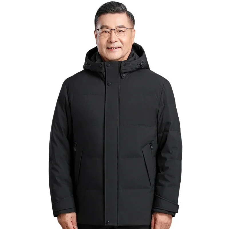 Middle aged Men Short Down Jackets Winter 2025 New Plus Size Thick Warm Feather Coats Hooded 90% White Duck Parkas For