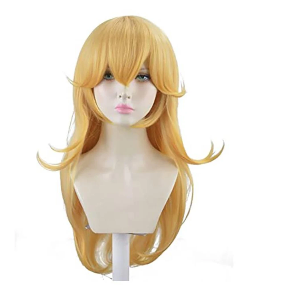 Women Golden Princess Wigs with Bangs Cosplay Blonde Yellow Costume Wig for Halloween Synthetic Hair Anime Party Wigs