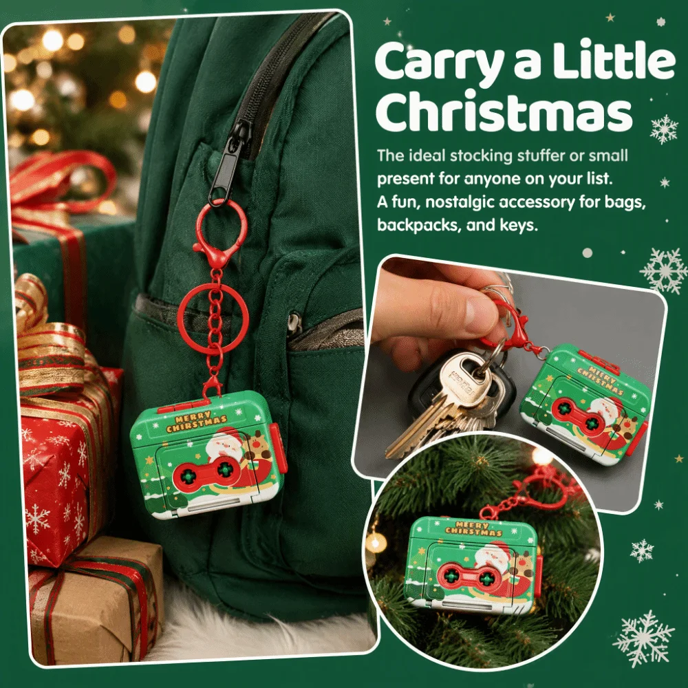 Vintage Cassette Recorder Key Chain Creative Useful Mini Tape Recorder Commemorate Voice Reindeer Christmas Music Pendant