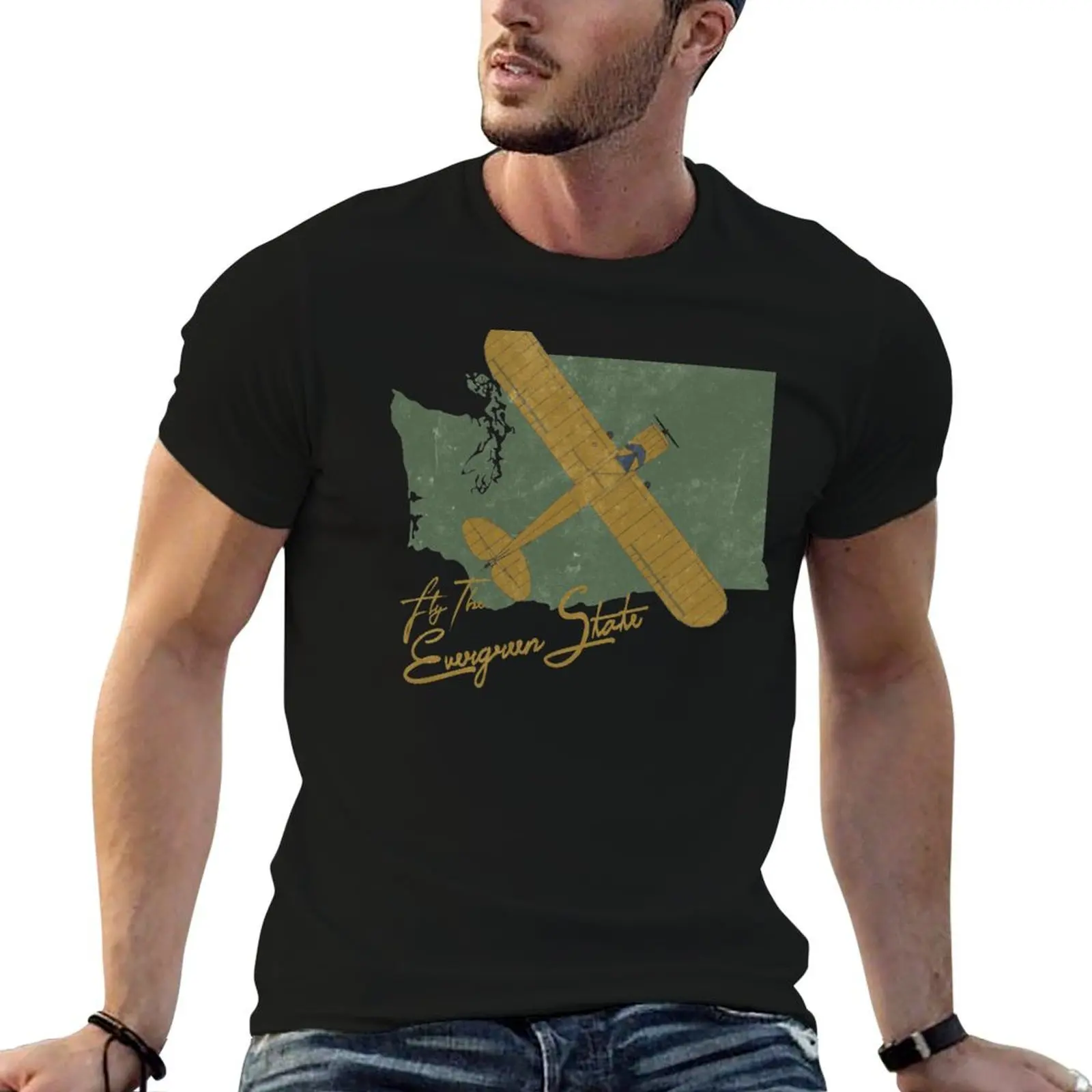 Fly the Evergreen State Washington Pilot Design T-Shirt Fitness Training Breathable Tee