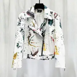 Spring Autumn Men's Graffiti Print Jackets Fashionable Splashing Ink Zipper Motorcycle Personality Advanced Male Coat