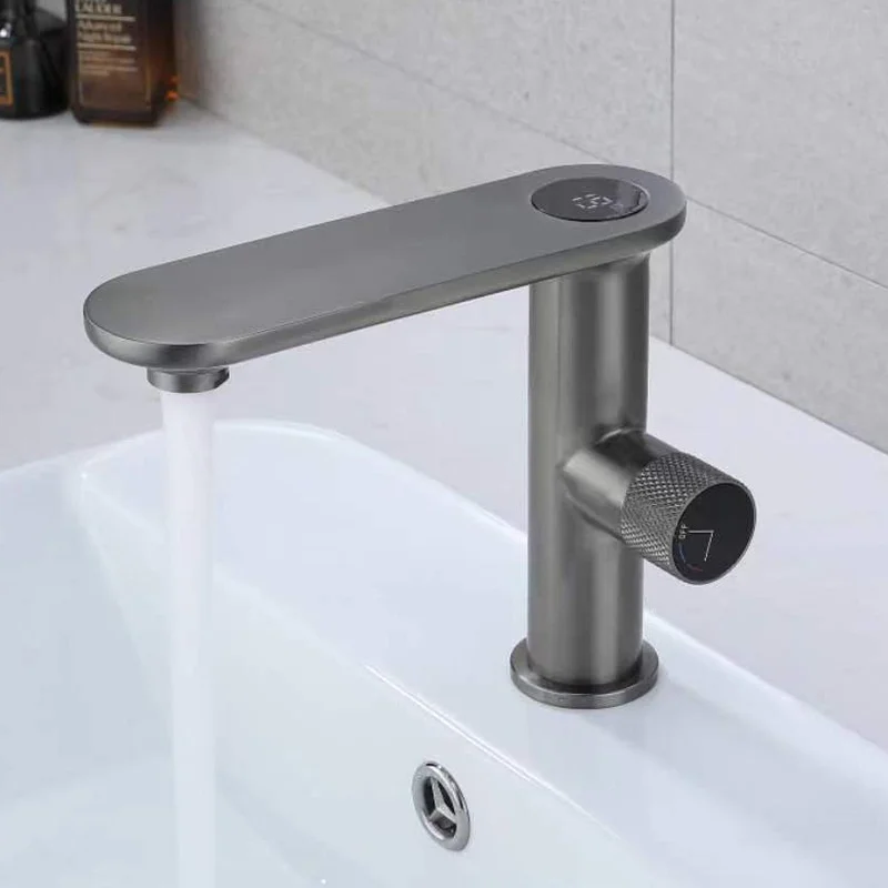 

Gray Smart Sensor - Contactless Single Hole Brass Basin Faucet Modern Thermostatic Faucet for Hot and Cold Constant Temperature