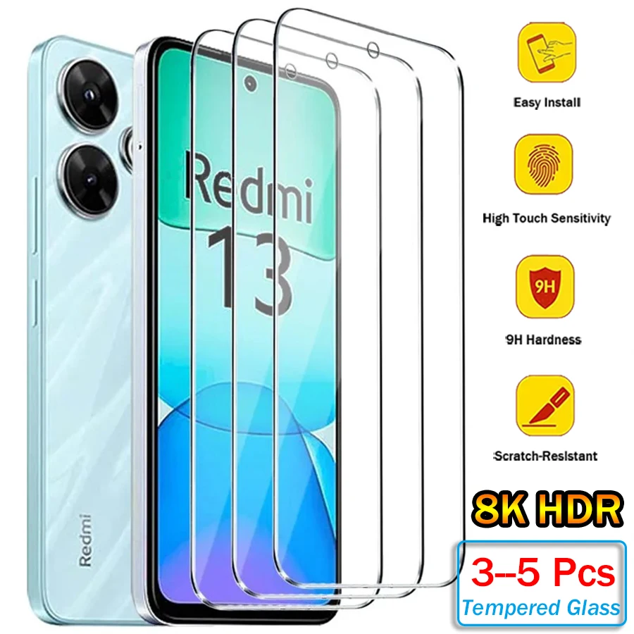 3/5Pcs Tempered Glass For Xiaomi Redmi Note 13 12 Pro Screen Protector For Redmi Note 13 12 13C 12C Cover Glass Protective Film