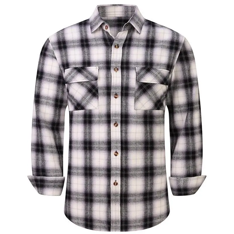 

Brushed Plaid Shirt for Men with Long Sleeves And Pockets Moisture Wicking Thickened Flannel Cotton Casual Shirt for Youth