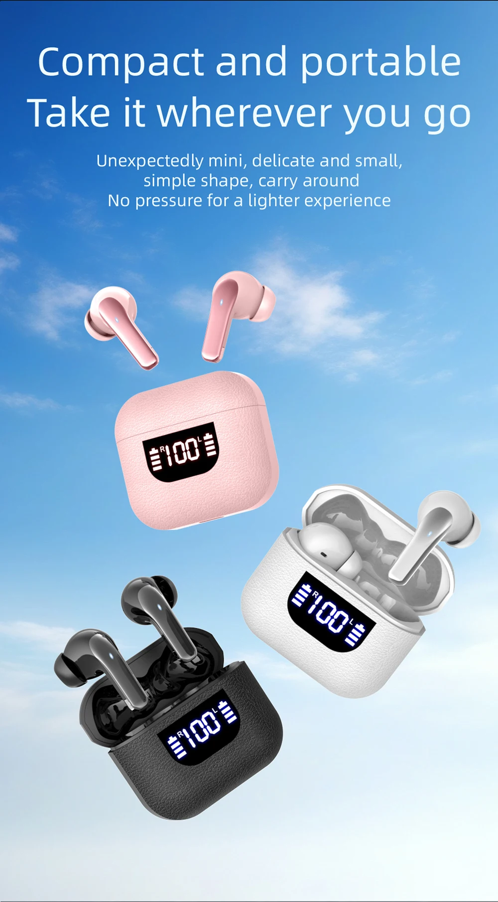 Kabellose Kopfhörer, True Wireless Earbuds, 60 Stunden Wiedergabezeit, Ohrhörer mit kabelloser Ladestation, In-Ear-Ohrhörer mit Mikrofon – Detail 3